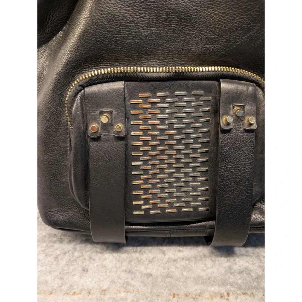 She+Lo BLACK Leather‎ Hobo Handbag With Gold Accents